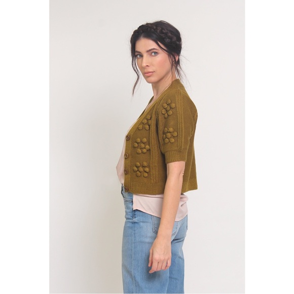 Endless Blu Puff Sleeve Pom Pom Cardigan - Picture 2 of 11